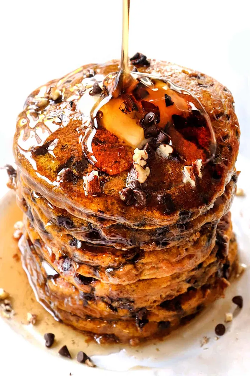 Pumpkin Pancakes with chocolate chips and baking chocolate