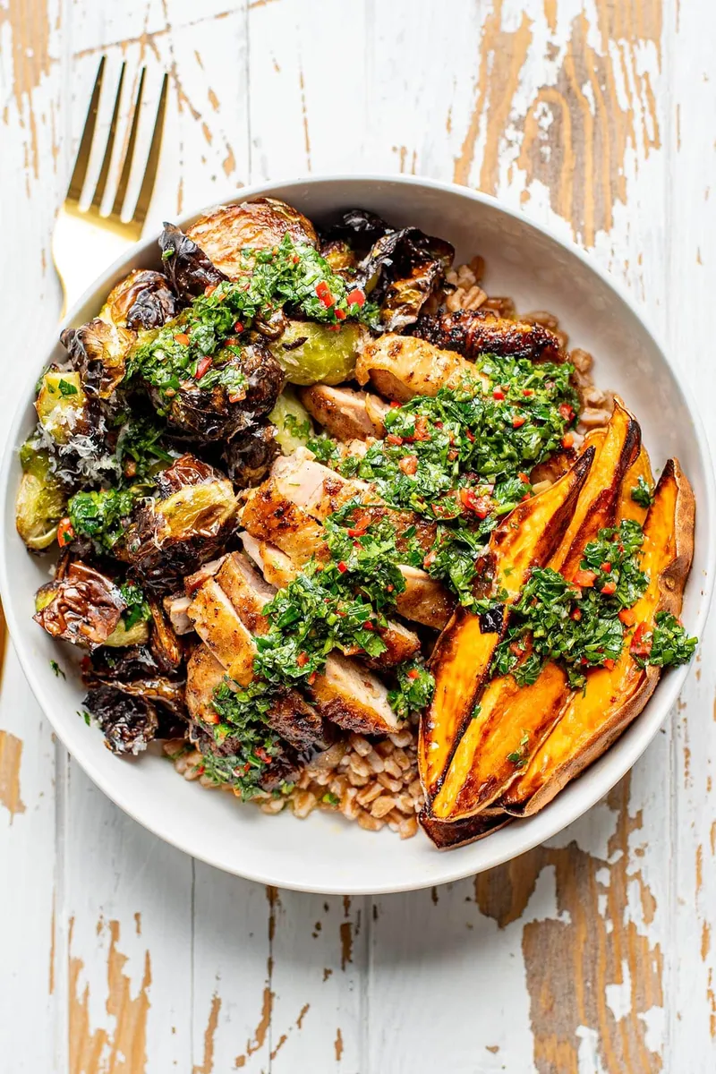 Roasted Chicken Farro Bowls