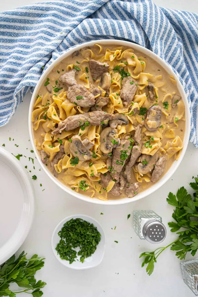 Beef Stroganoff with broth