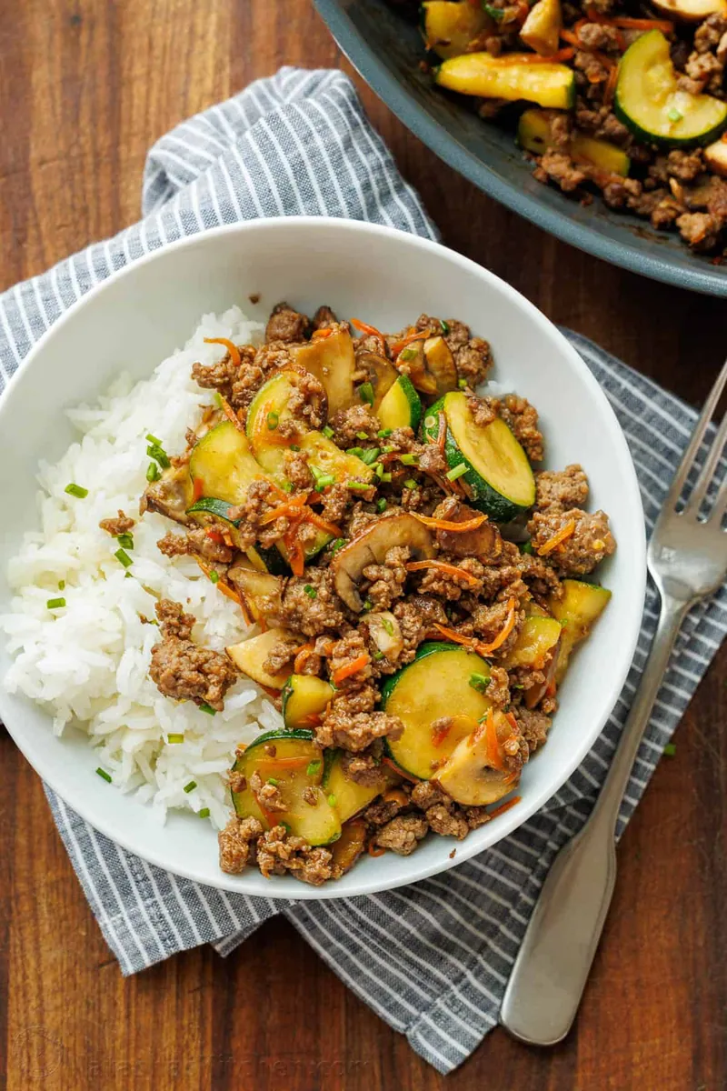 Ground Beef Stir-Fry with mushrooms