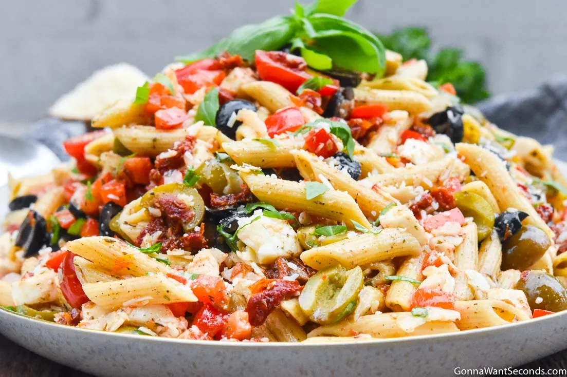 Mediterranean Pasta Salad with cherry and grape tomatoes