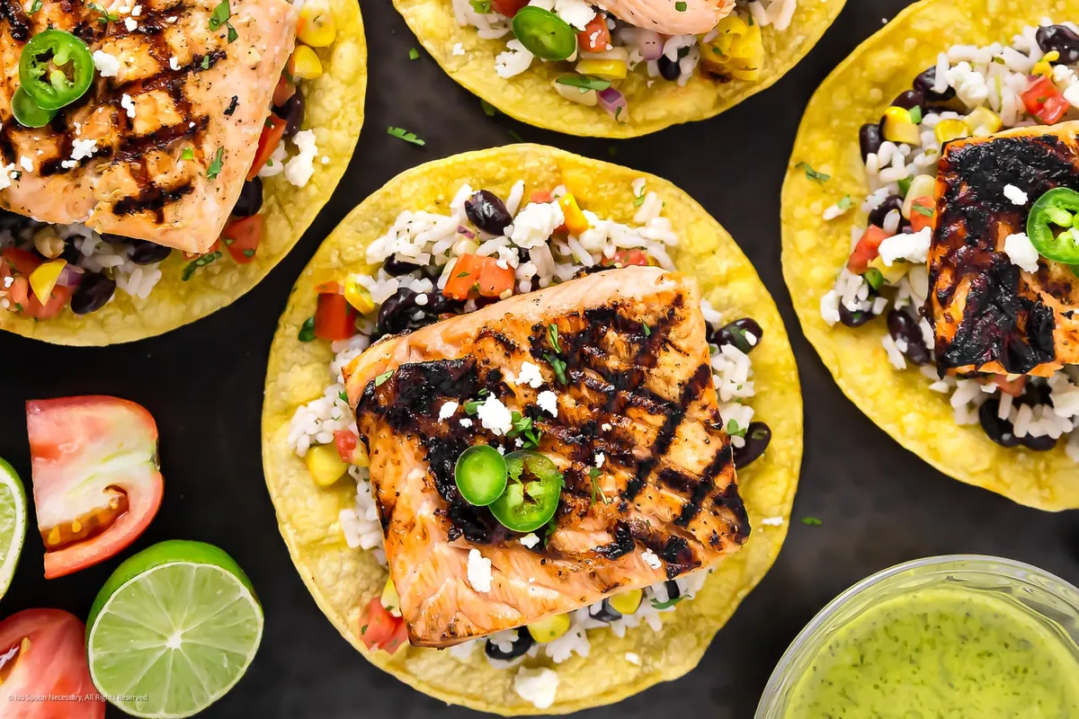 Salmon Tostadas with Rice
