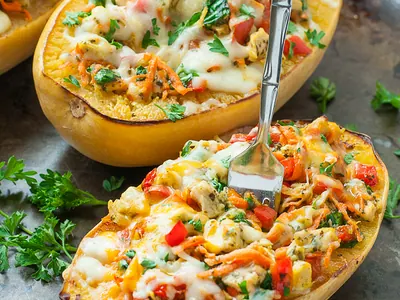 Pesto Chicken Spaghetti Squash