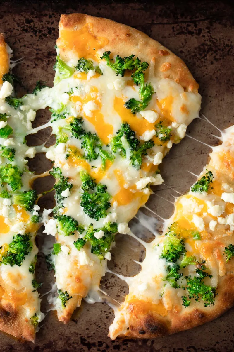 Broccoli Cheese Naan Pizza