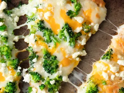 Broccoli Cheese Naan Pizza