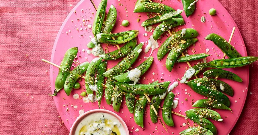 Grilled Peas with Pistachio Dukkah