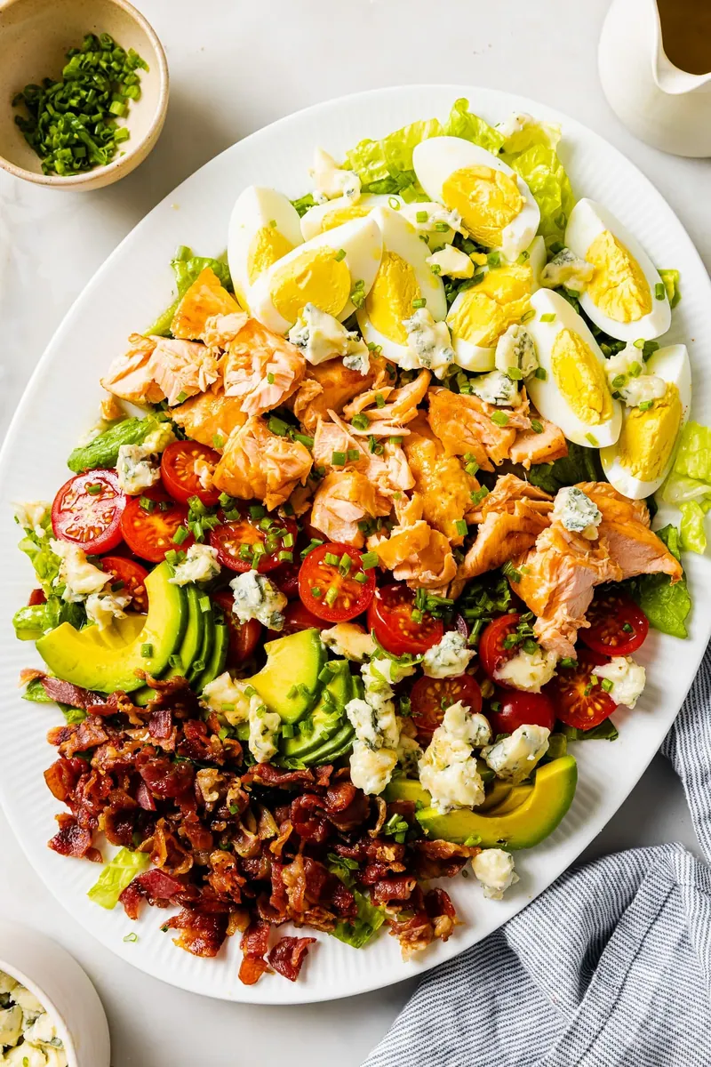 Salmon Cobb Salad with bacon
