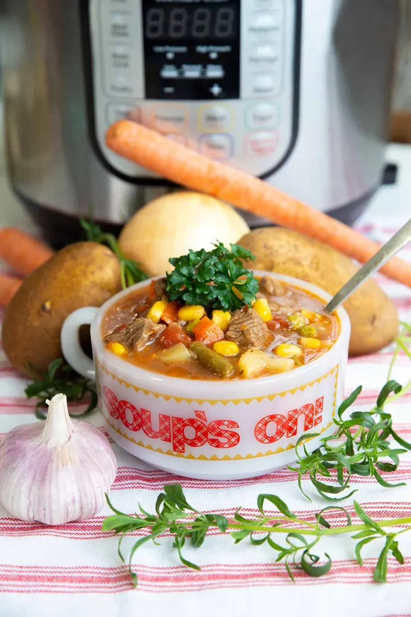 Instant Pot Vegetable Beef Soup with ground beef