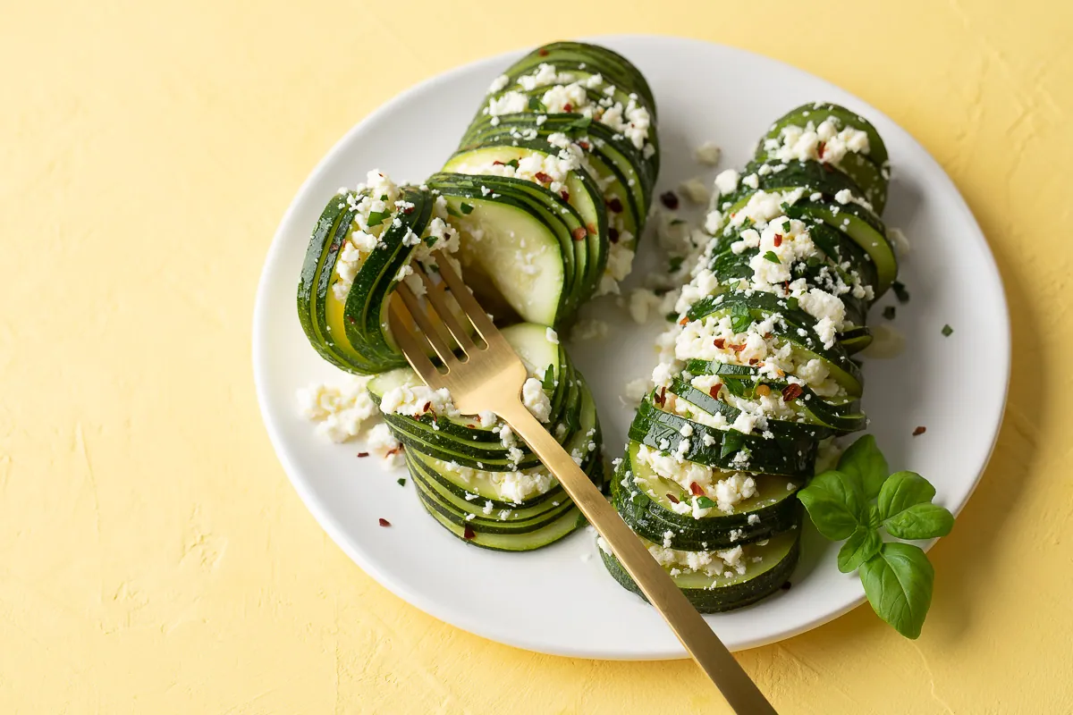 Hasselback Zucchini with Lemon, Basil, and Feta