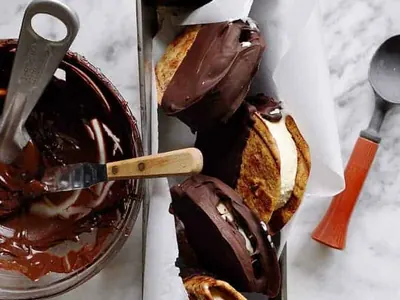 Chocolate Dipped Churro Ice Cream Sandwich