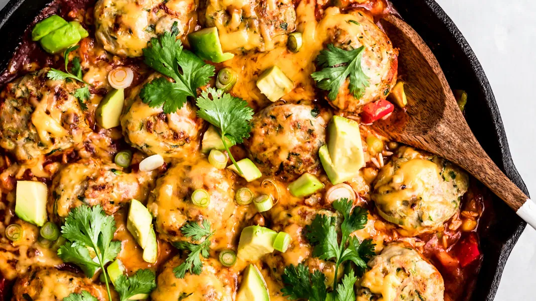One Pan Enchilada Turkey Meatballs