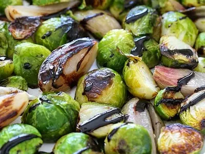 Roasted Brussels Sprouts with leeks and shallots