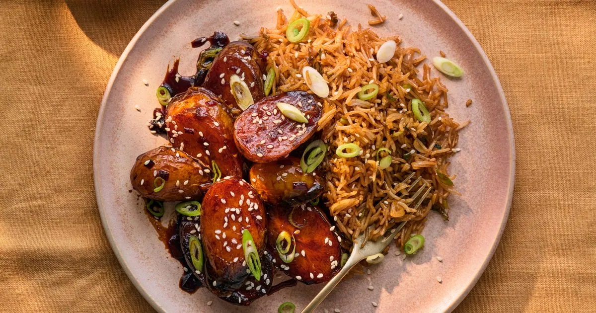 Sticky Spicy Potatoes Sesame Rice