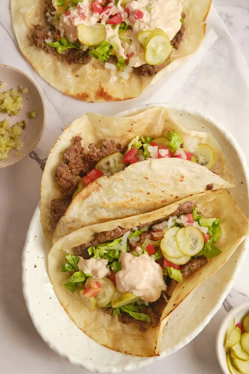 Smash Burger Tacos with ground beef