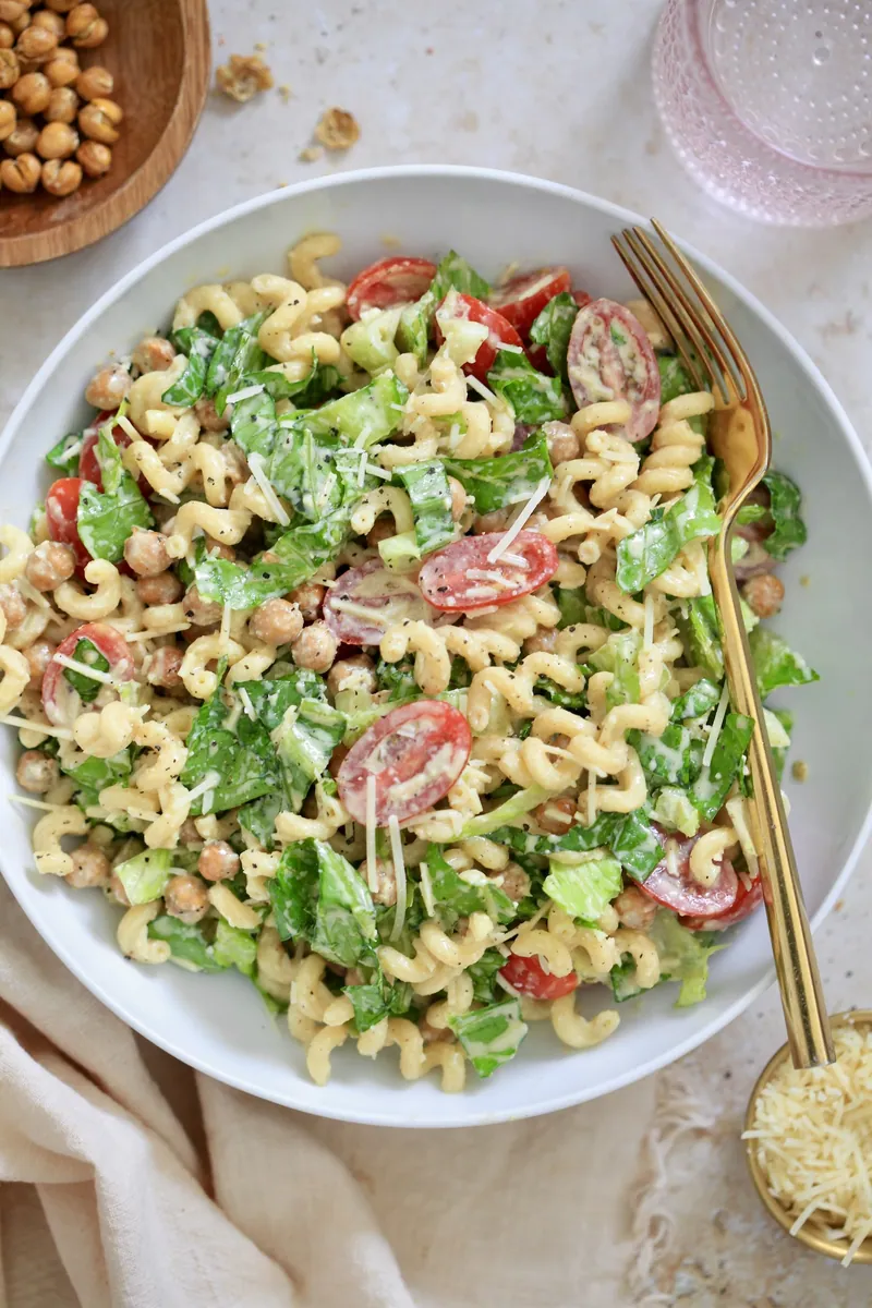 Chickpea Caesar Pasta Salad