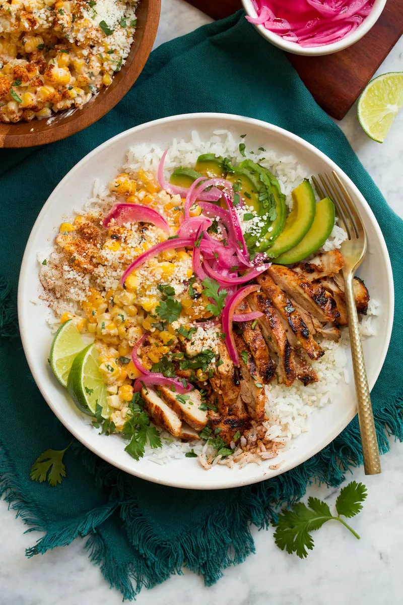 Street Corn Chicken Rice Bowls