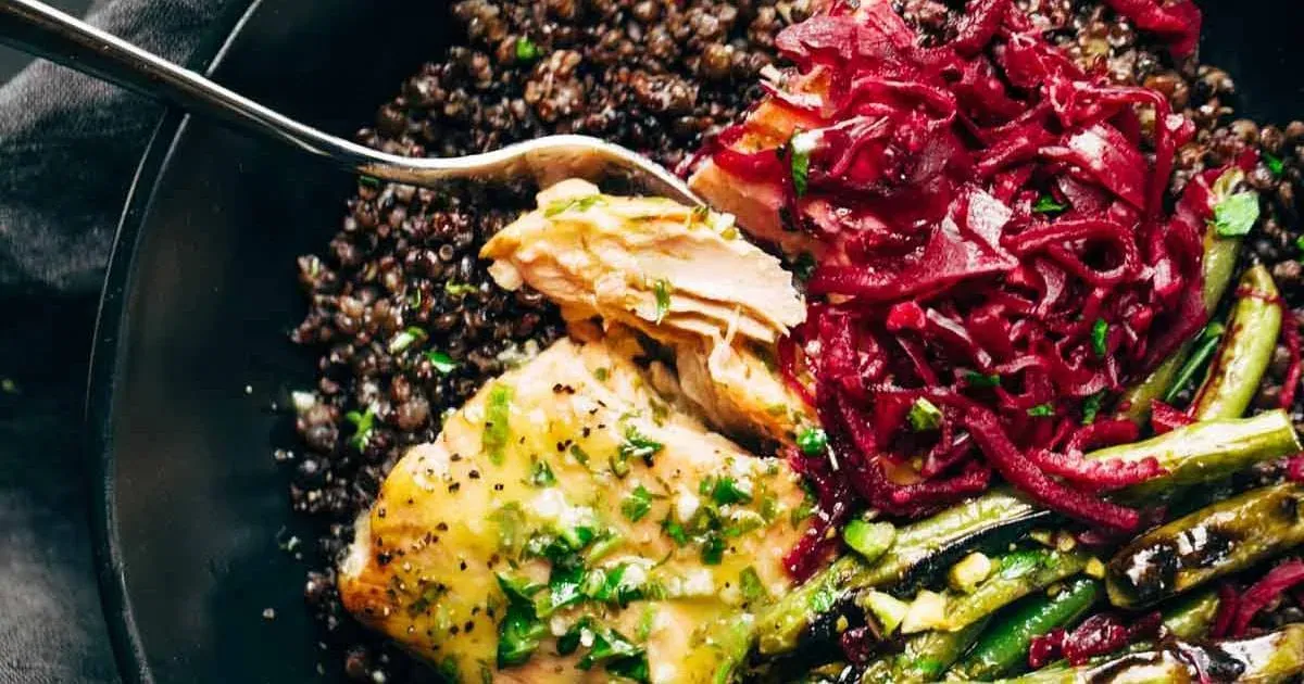 Baked Salmon with Lentils