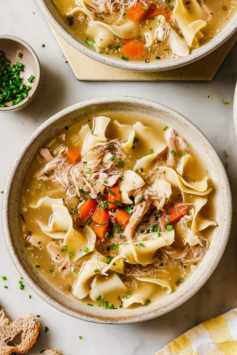 Slow Cooker Chicken Noodle Soup with broth