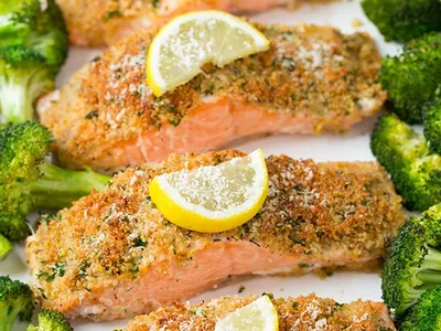 Parmesan Crusted Salmon with broccoli