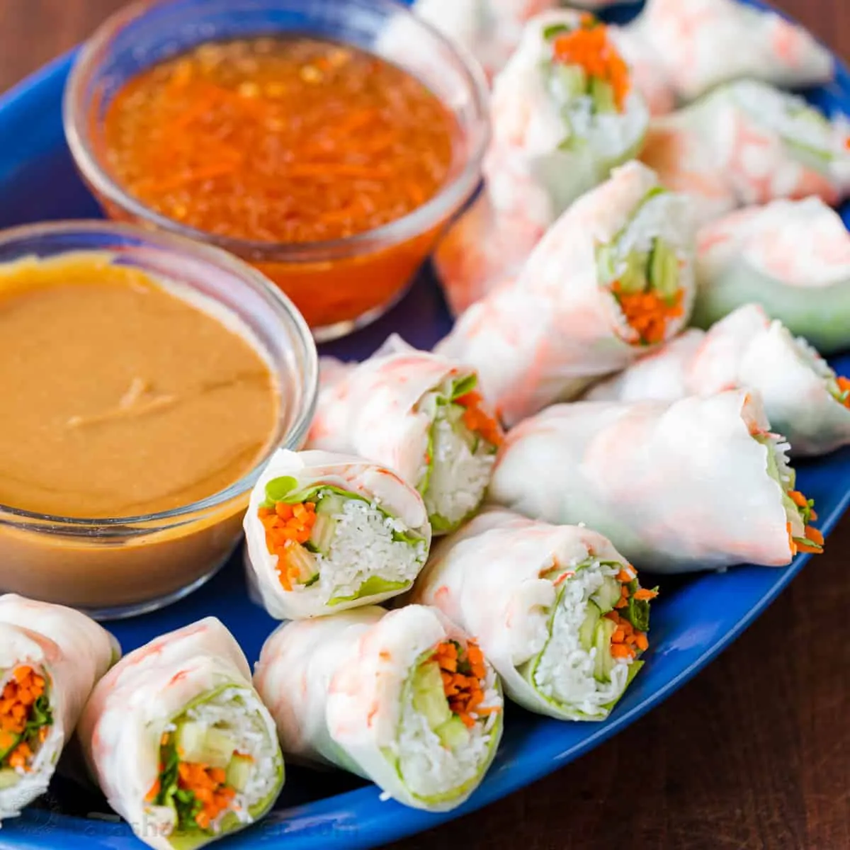 Shrimp Spring Rolls with romaine and salad greens