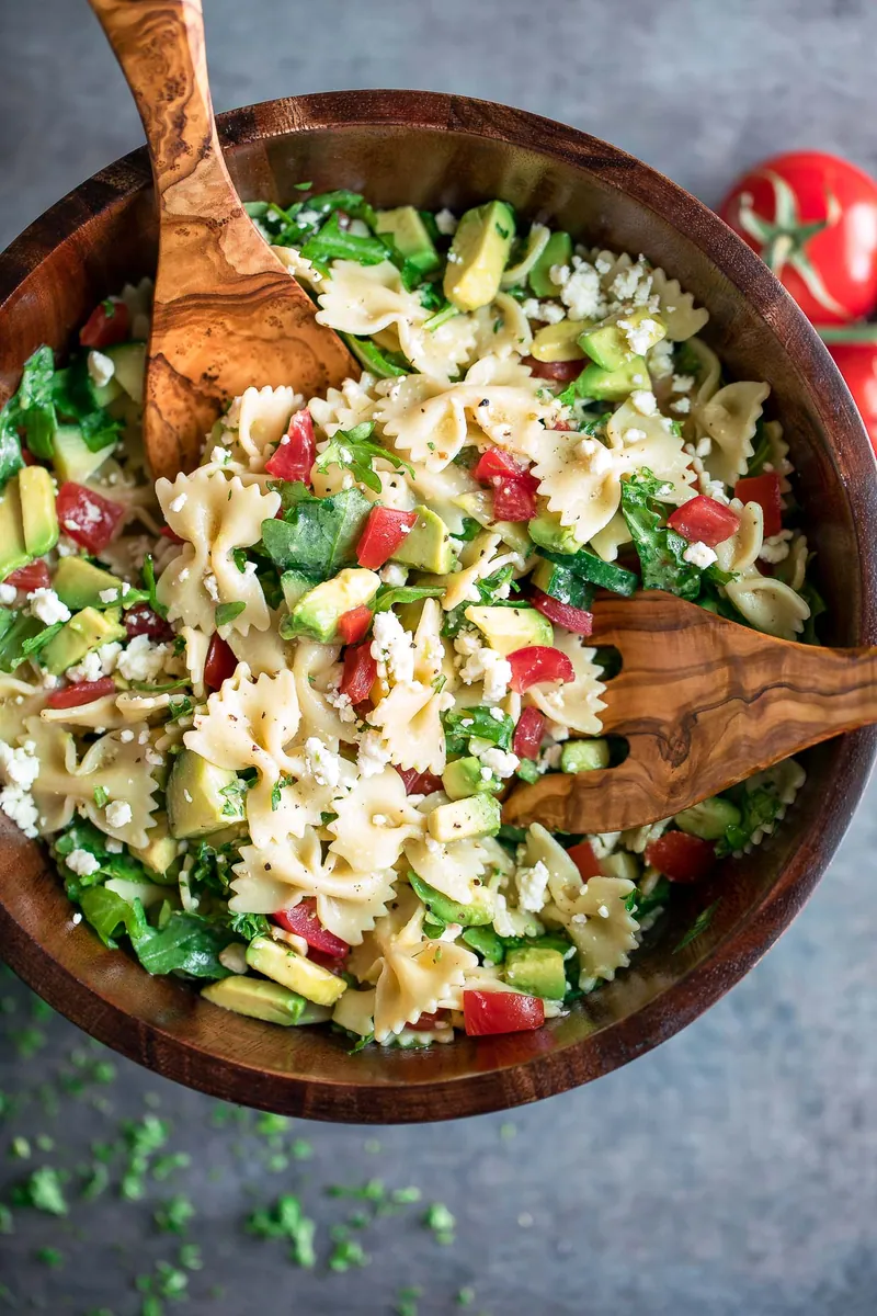 Mediterranean Pasta Salad with avocados