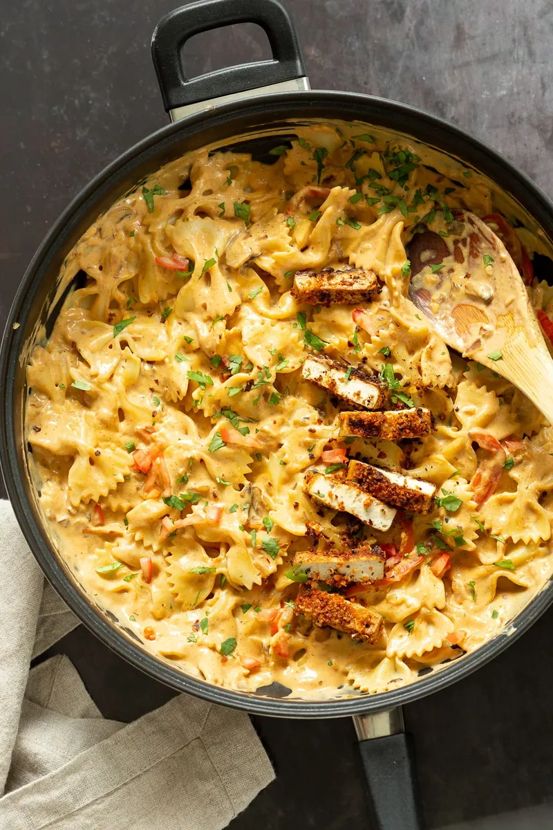 Cajun Pasta with Breaded Tofu