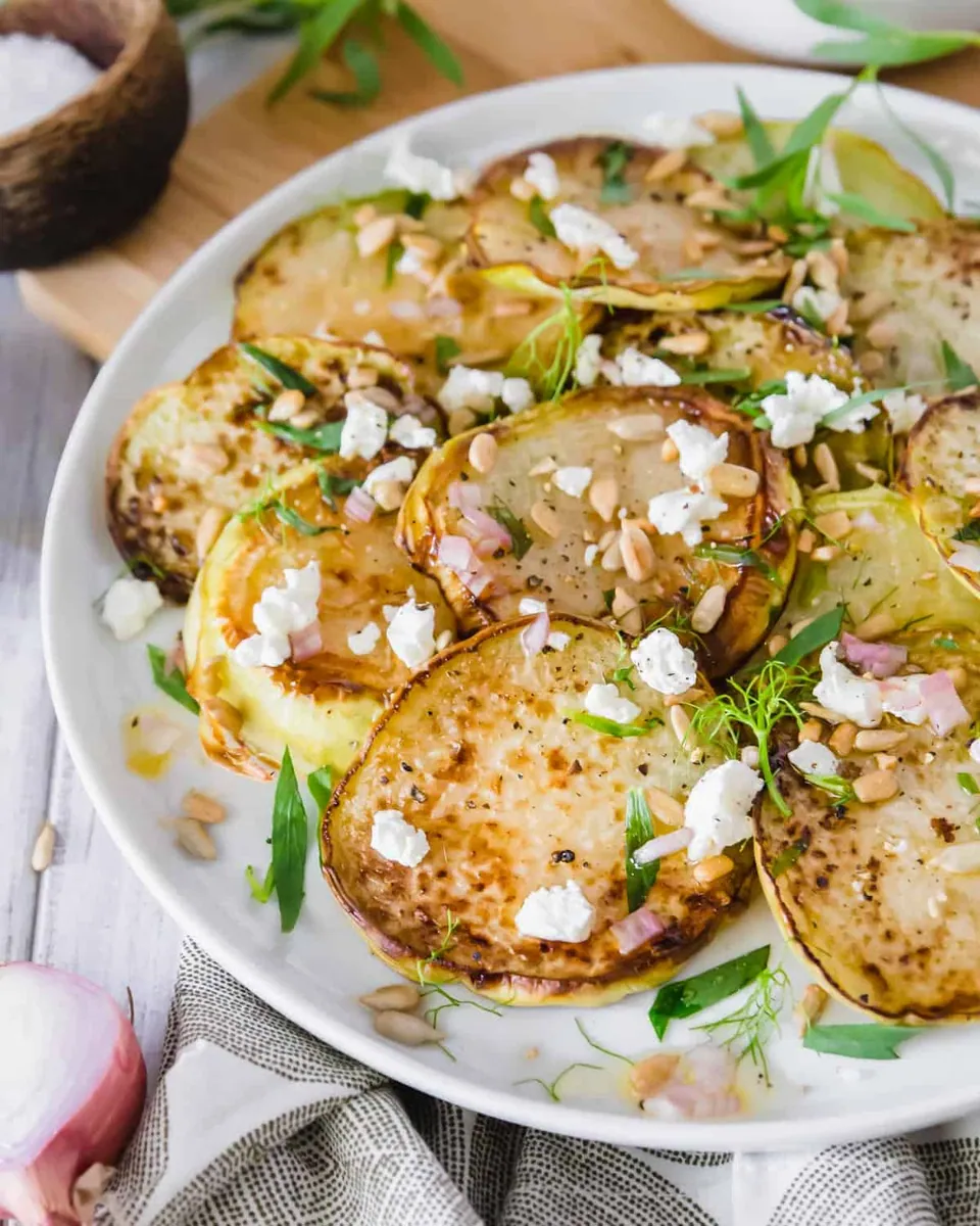 Roasted Kohlrabi with Goat Cheese