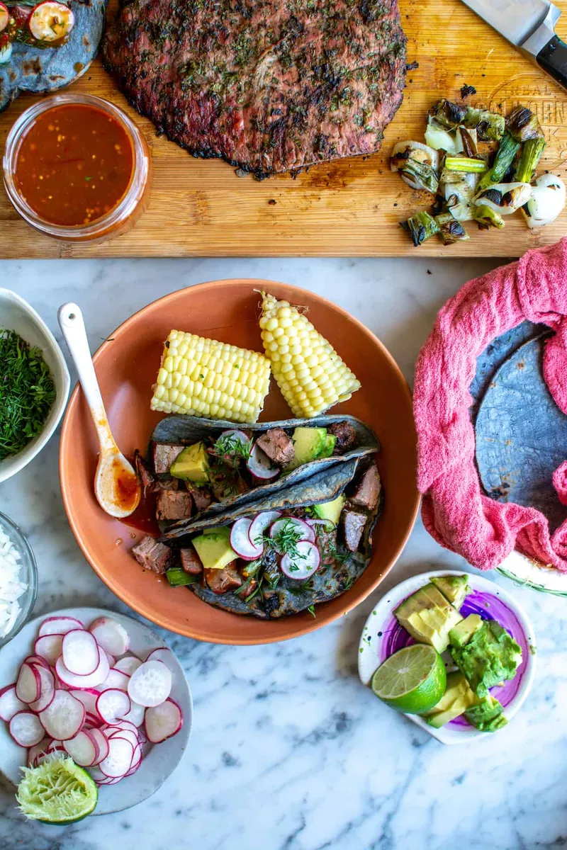 Carne Asada Tacos with beef steak (sirloin