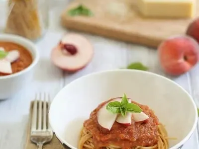 Roasted Tomato Peach Spaghetti