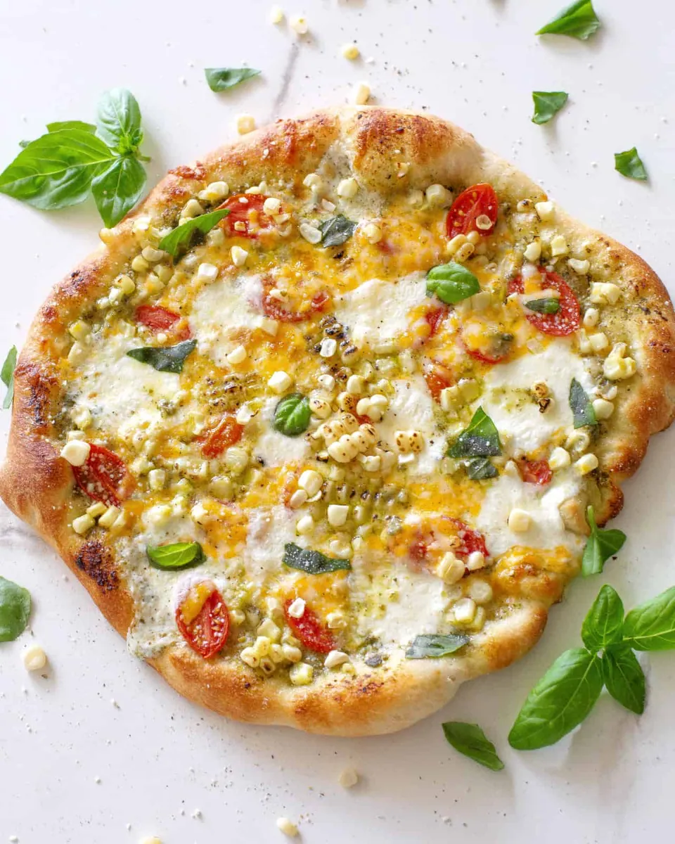 Corn Tomato Pesto Pizza