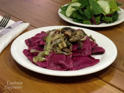 Beet Ravioli with Mushrooms