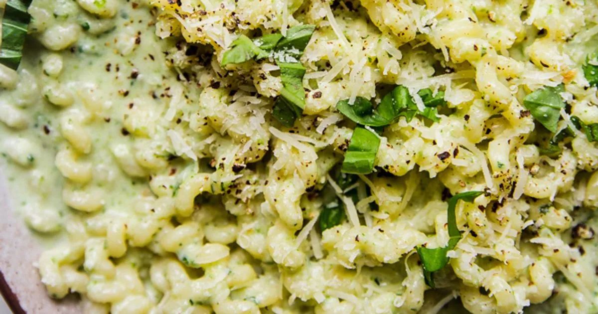 Creamy Zucchini Pasta with fresh herbs (cilantro