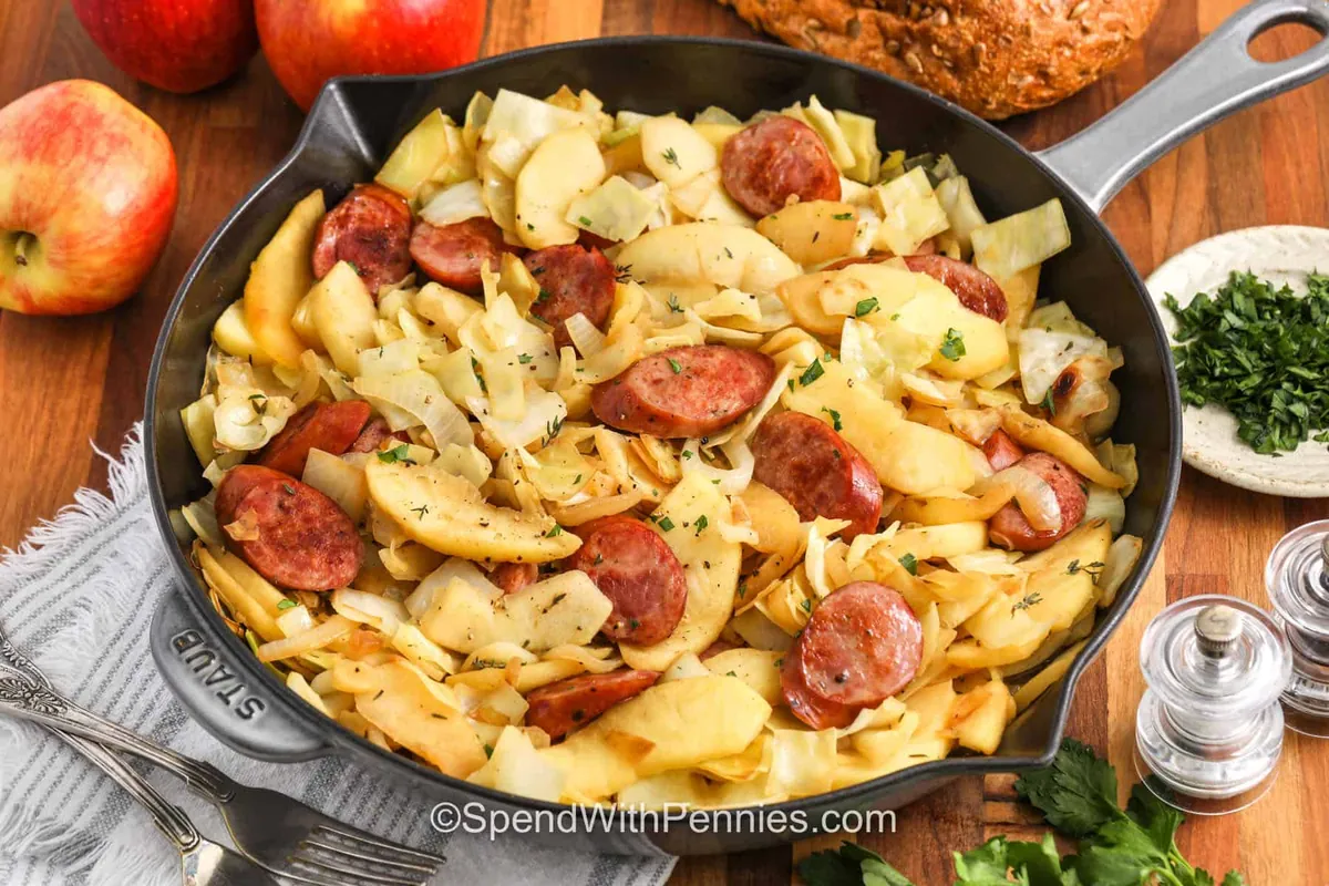 Sausage Cabbage and Apple Skillet