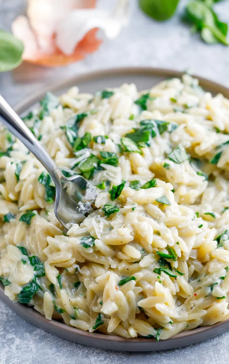 Garlic Parmesan Orzo with broth