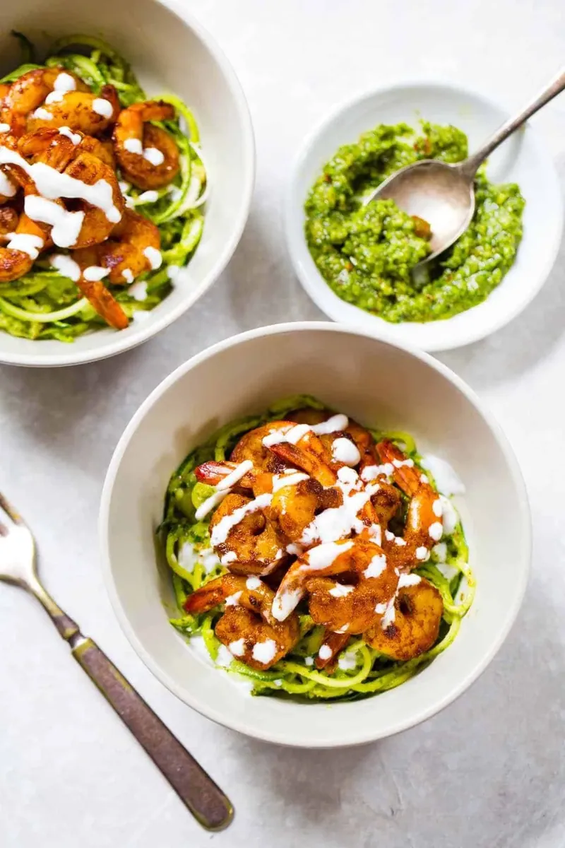 Spicy Shrimp Pesto Noodles