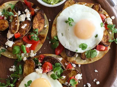 Breakfast Tostadas with Roasted Potatoes