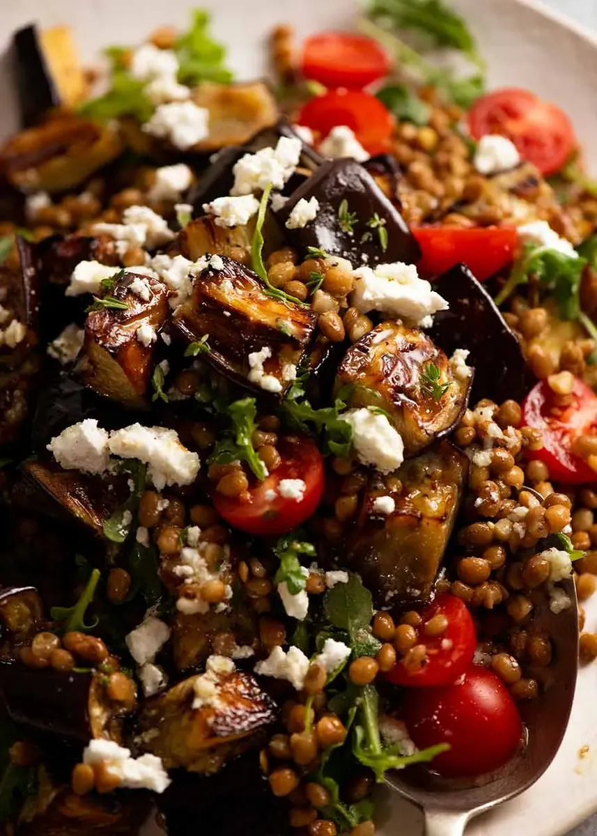 Roasted Eggplant Lentil Salad