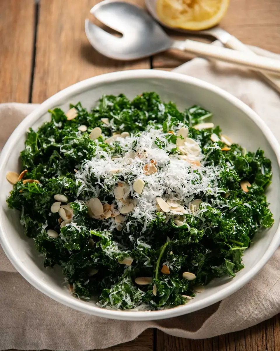 Kale Parmesan Salad with nuts and seeds