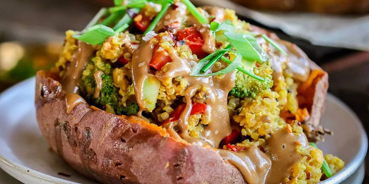 Quinoa Lentil Stuffed Sweet Potatoes