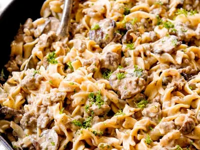 Ground Beef Stroganoff with mushrooms