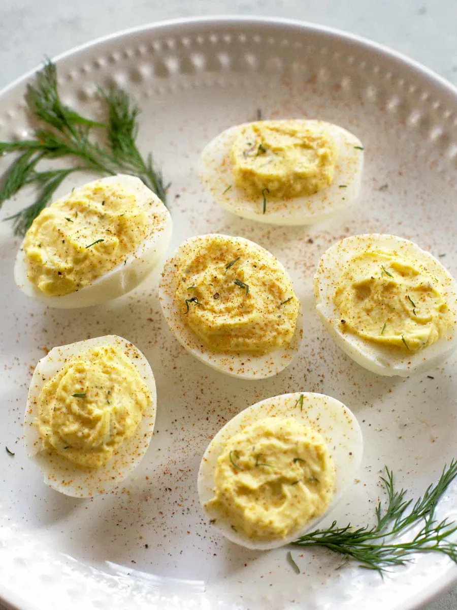 Horseradish Deviled Eggs with fresh herbs (cilantro