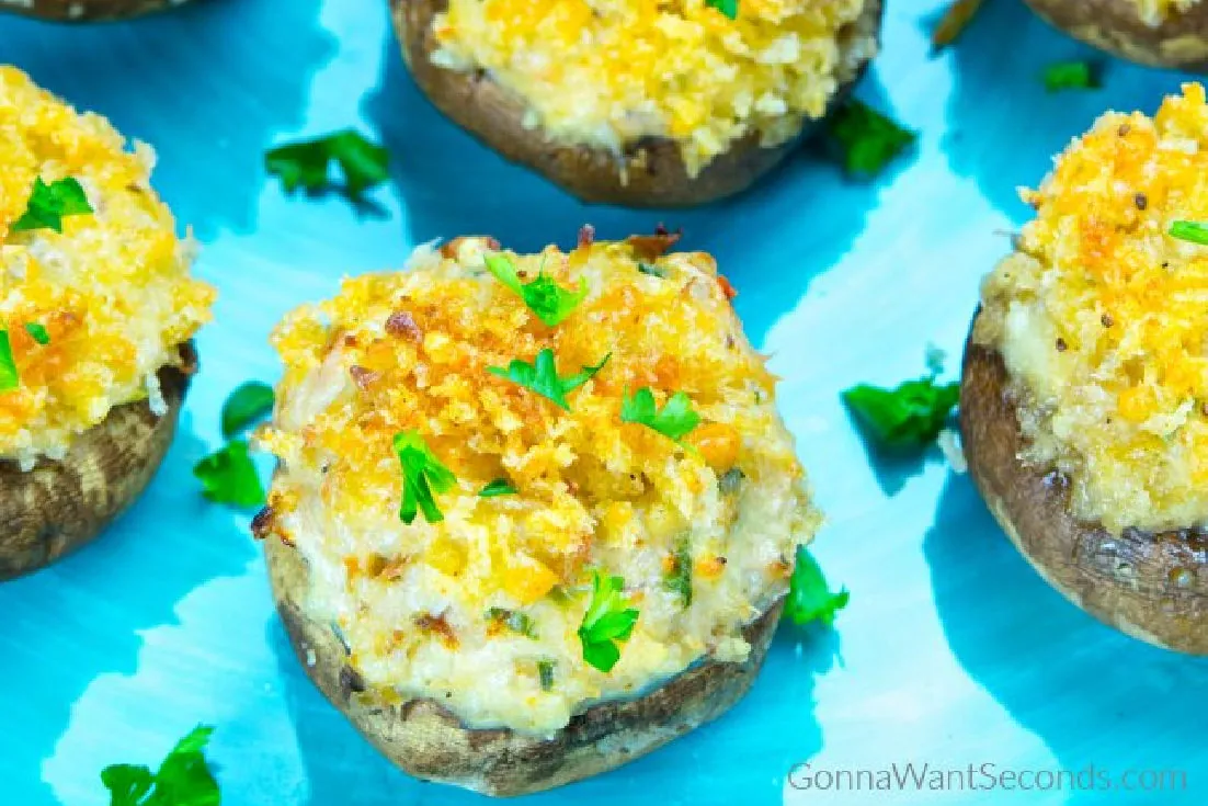 Crab Stuffed Mushrooms with parmesan