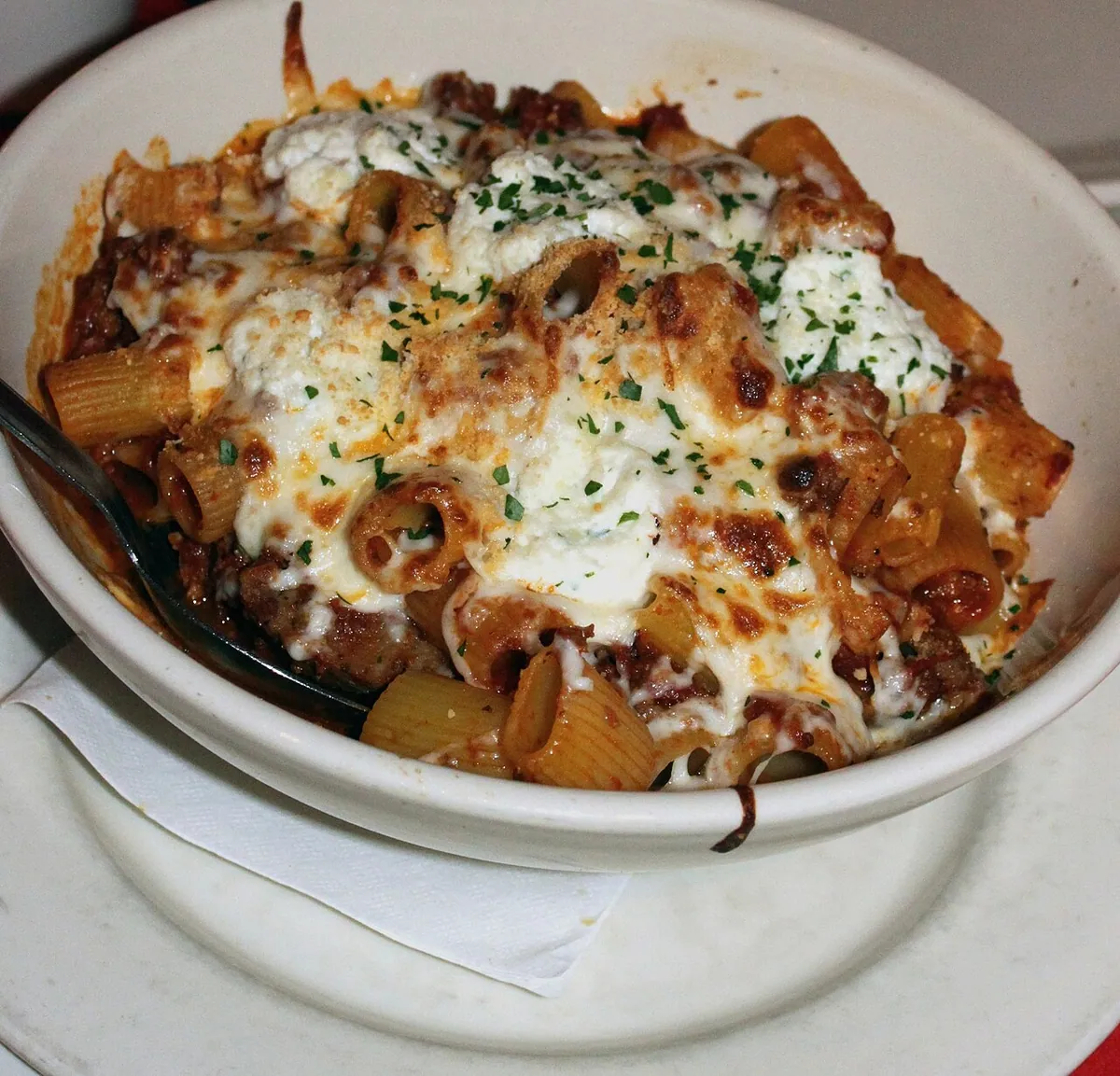 Baked ziti with ricotta and spinach