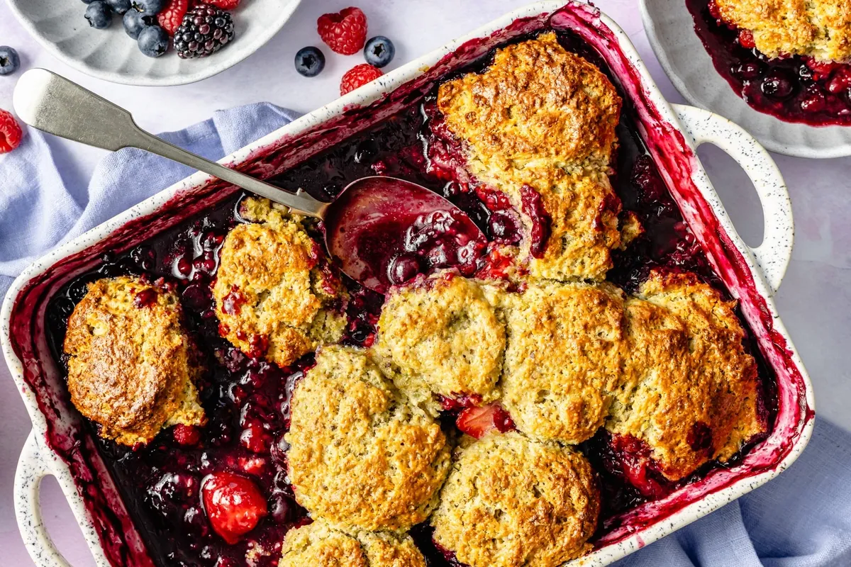 Berry Cobbler with Pistachio Biscuits