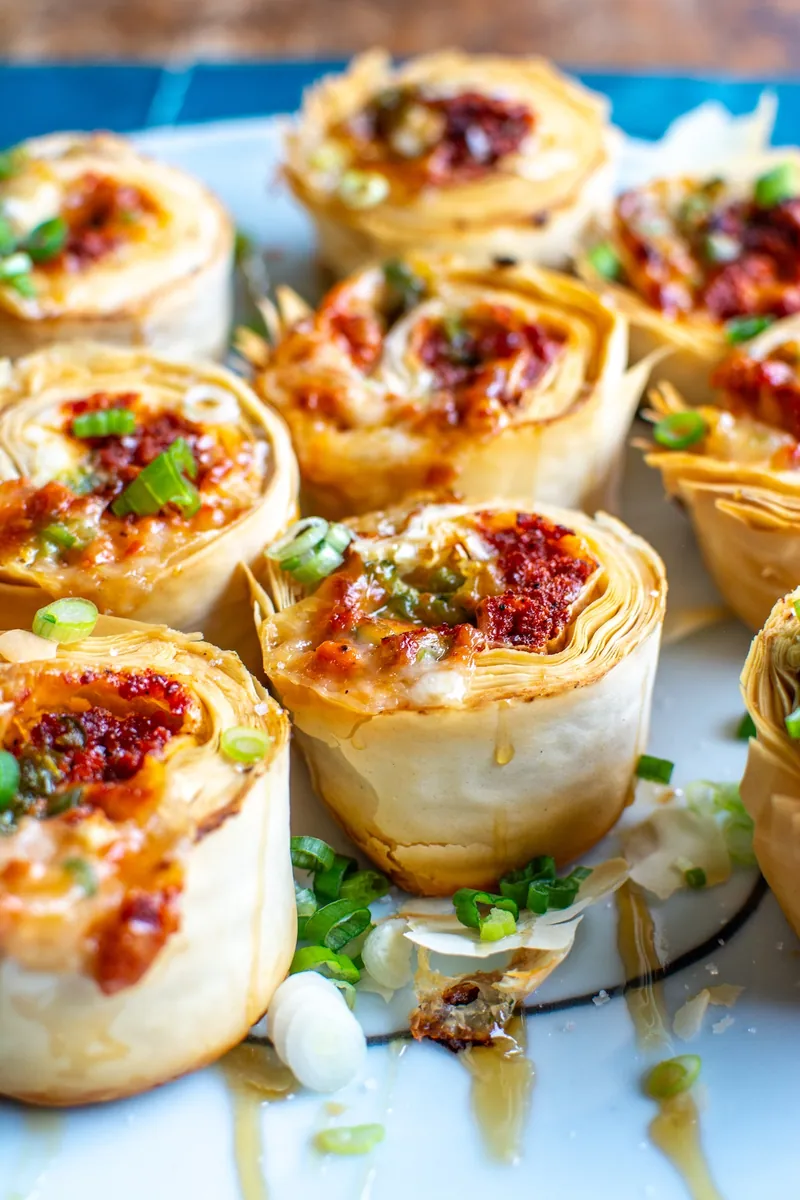 Choriqueso Phyllo Pinwheels