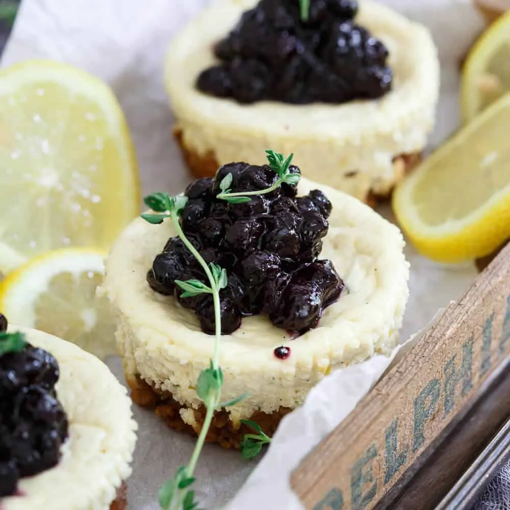 Lemon Thyme Blueberry Cheesecakes