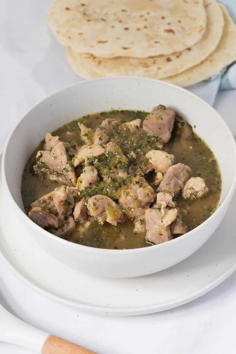 Pork Chile Verde with poblano and other fresh chiles
