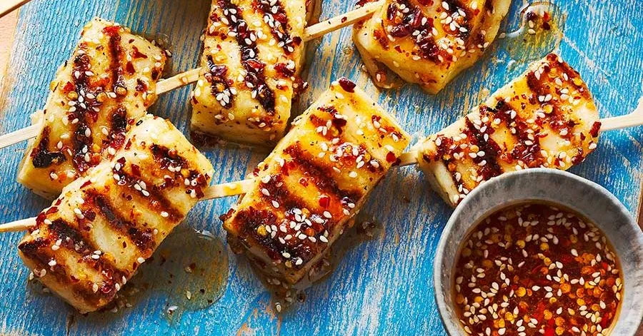 Honey Sesame Halloumi Skewers