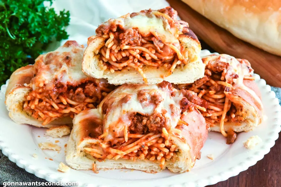 Spaghetti Stuffed Garlic Bread