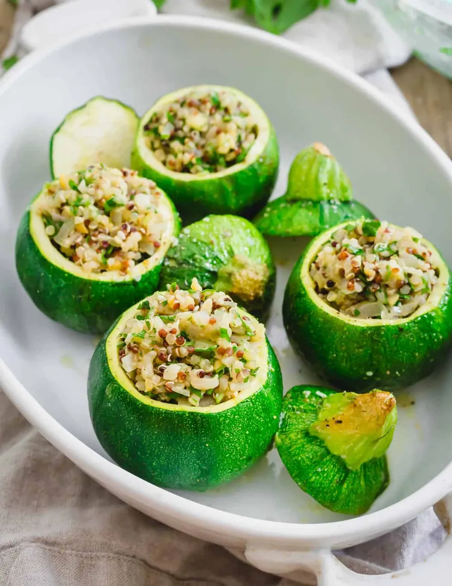 Stuffed Round Zucchini with leeks and shallots